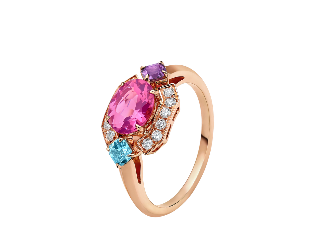 Carave Paris Multicolor Gemstone Diamond Ring Rose Gold