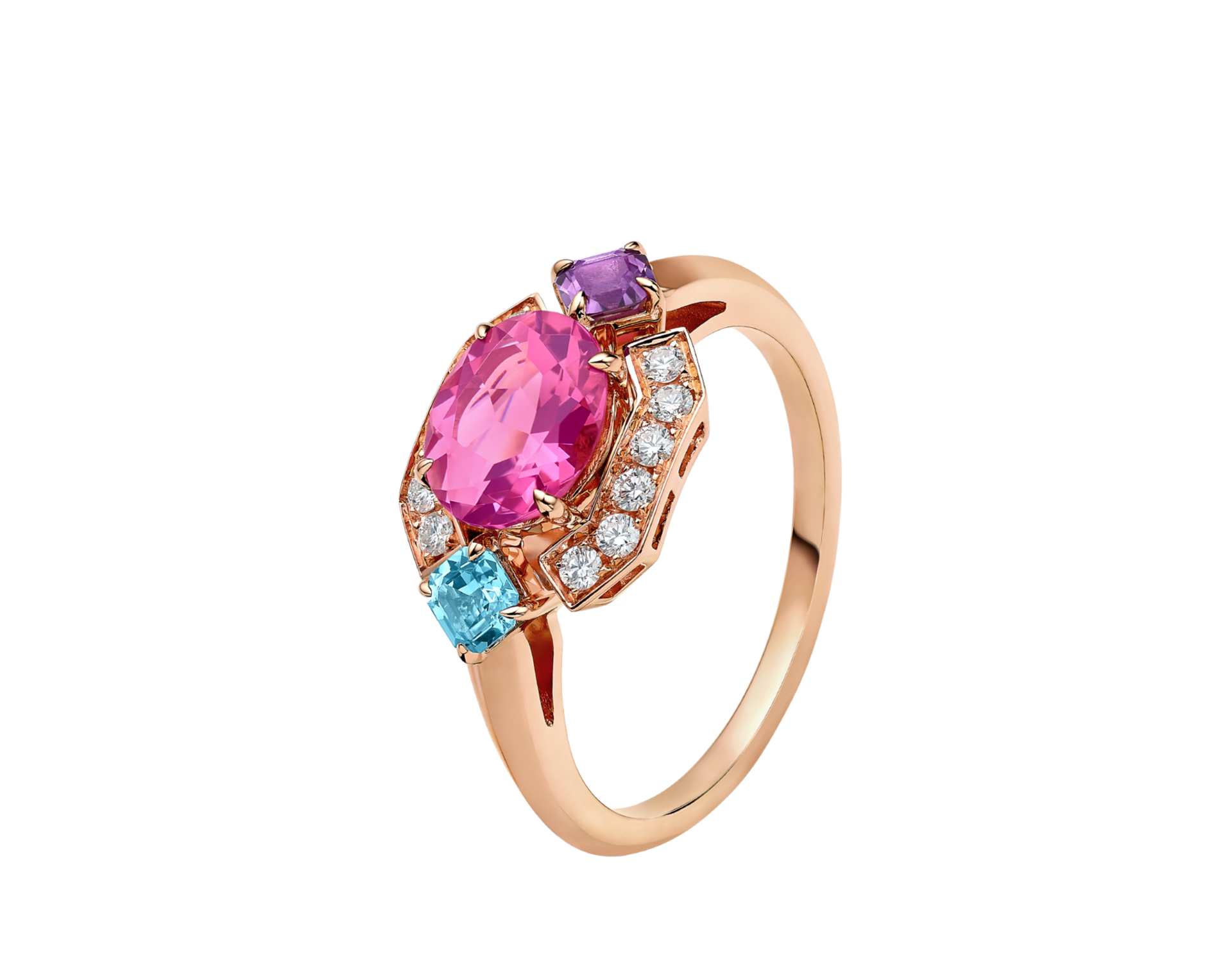 Carave Paris Multicolor Gemstone Diamond Ring Rose Gold