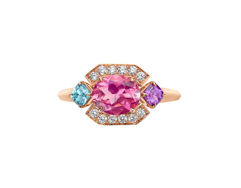 Carave Paris Multicolor Gemstone Diamond Ring Rose Gold