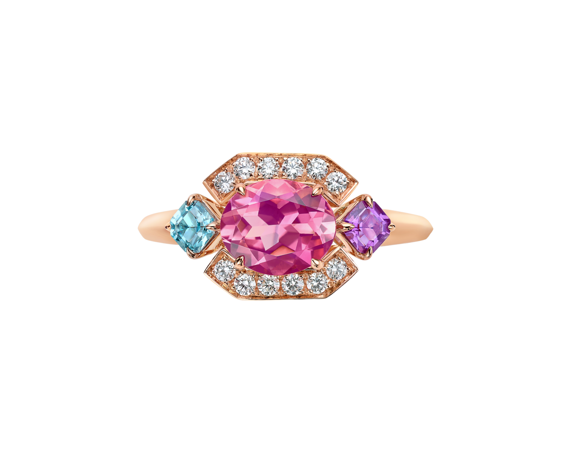 Carave Paris Multicolor Gemstone Diamond Ring Rose Gold