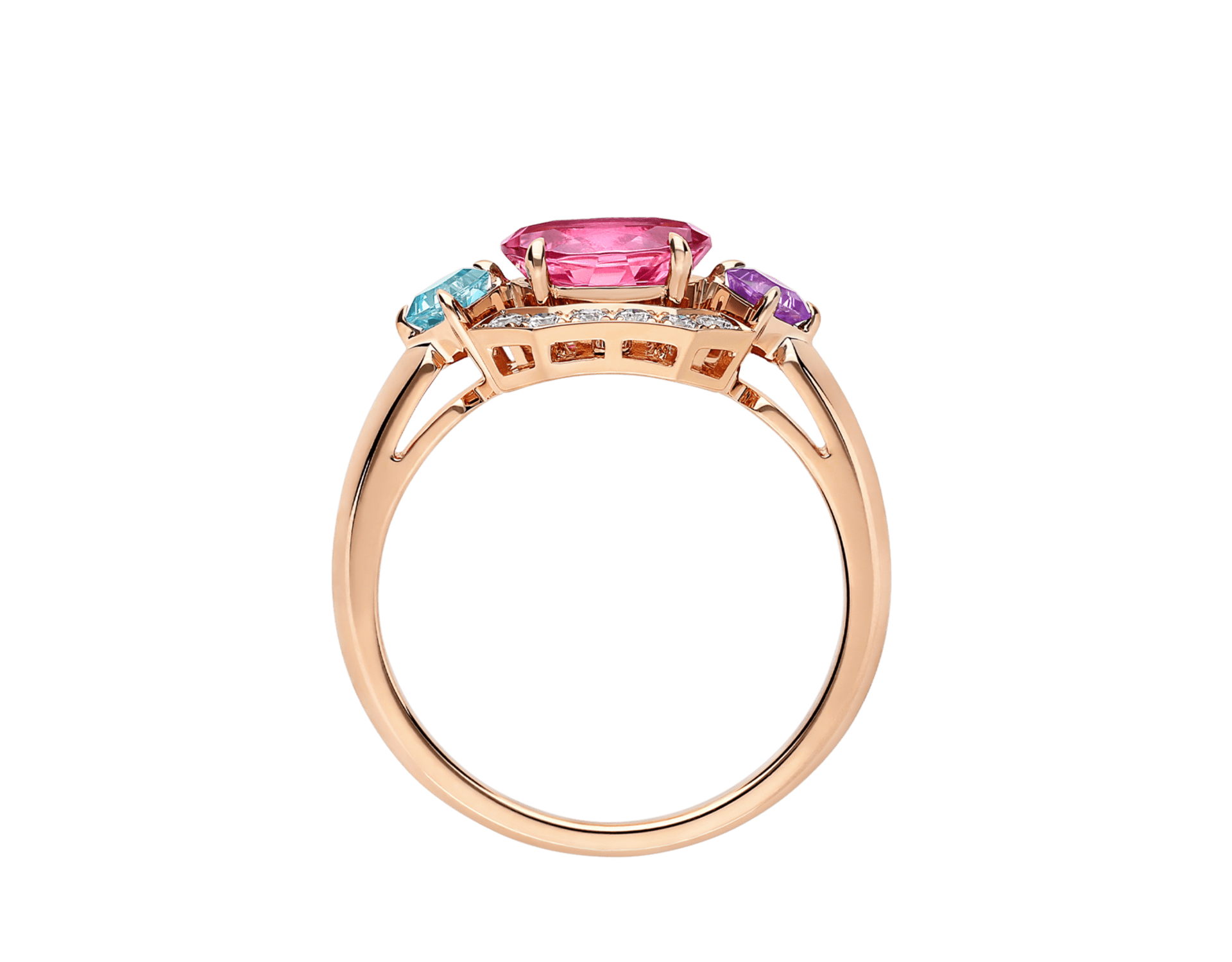 Carave Paris Multicolor Gemstone Diamond Ring Rose Gold