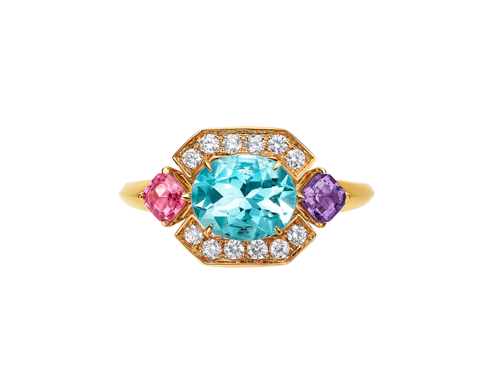 Carave Paris Multicolor Gemstone Diamond Ring Rose Gold