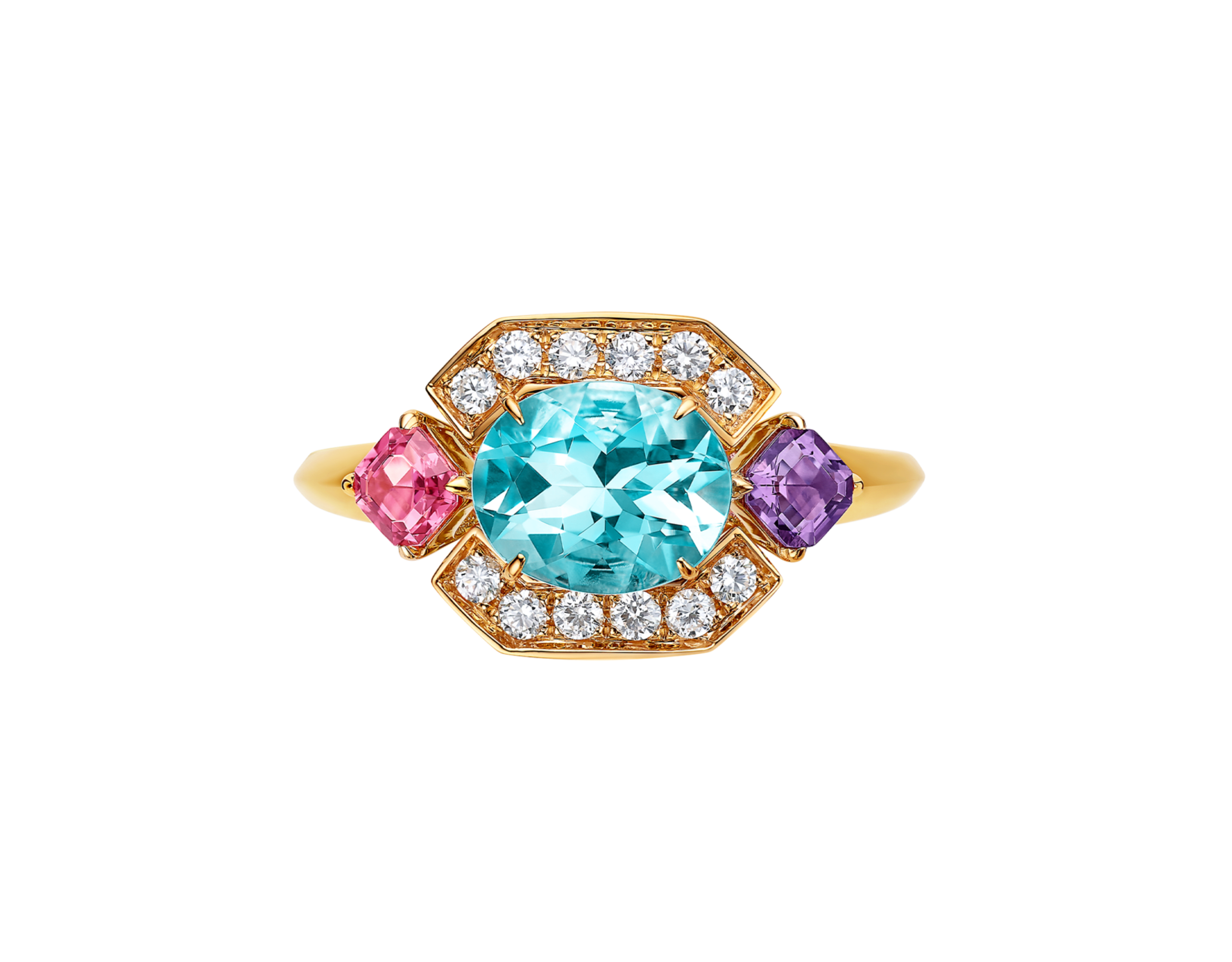 Carave Paris Multicolor Gemstone Diamond Ring Rose Gold