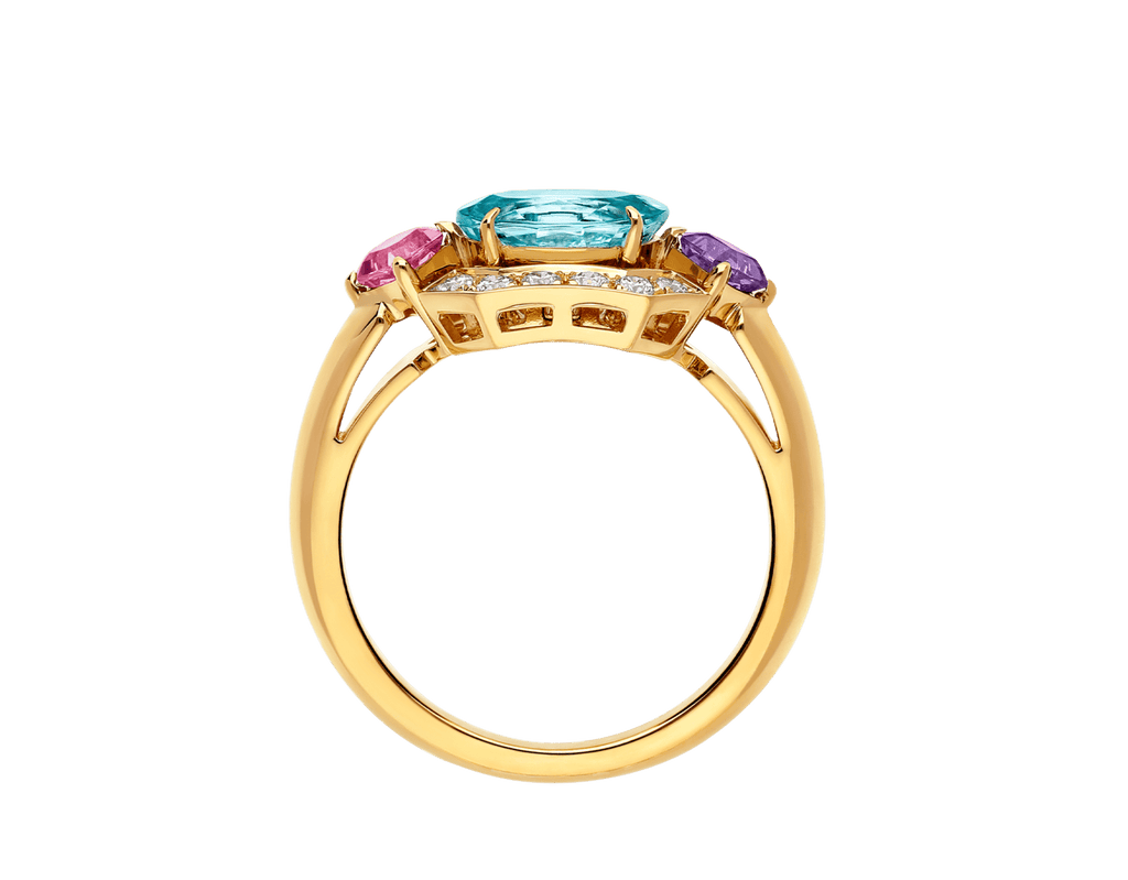 Carave Paris Multicolor Gemstone Diamond Ring Rose Gold