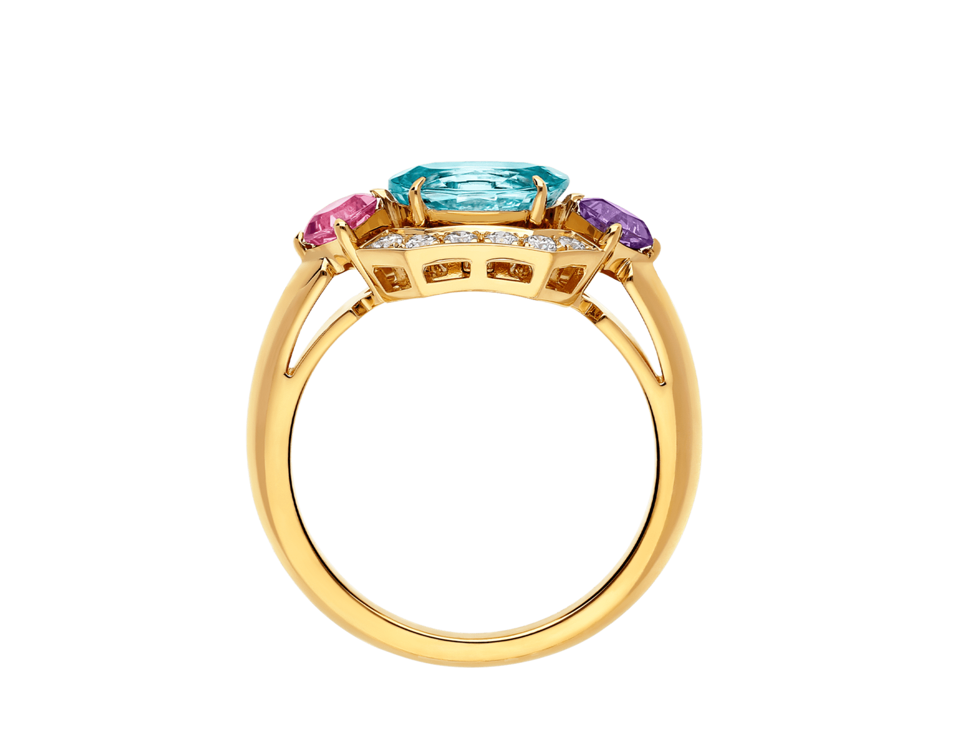 Carave Paris Multicolor Gemstone Diamond Ring Rose Gold