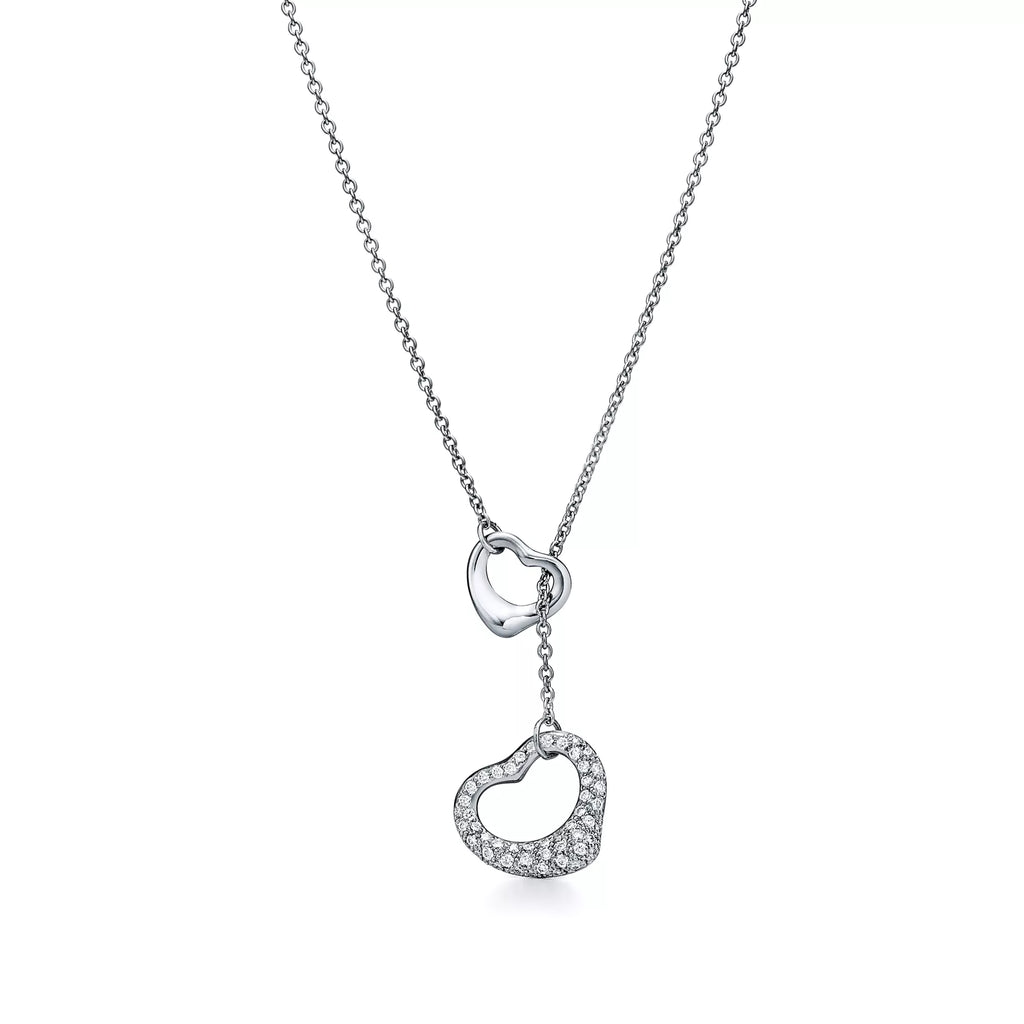 Carave Paris Open Heart Drop Diamond Necklace in White Gold