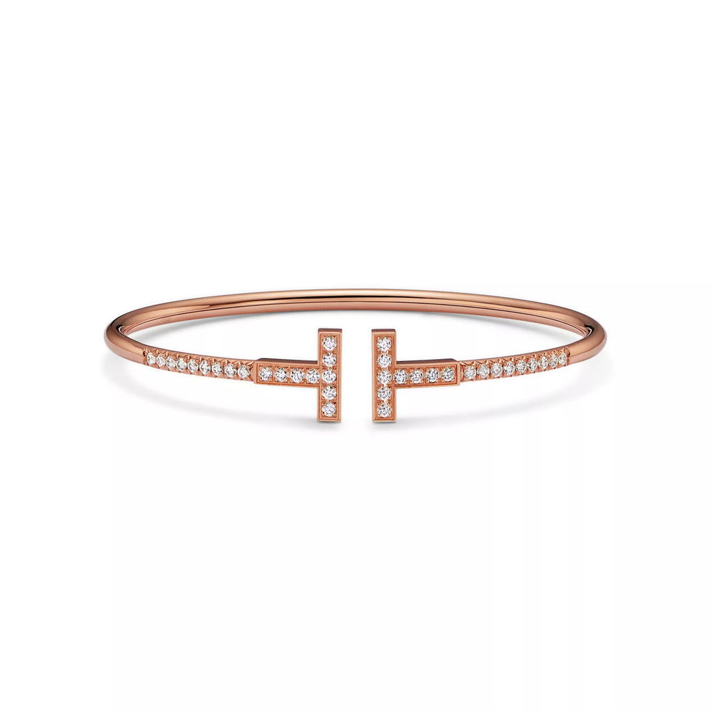 Carave Paris Pavé Diamond Double T Rose Gold Bangle for Women