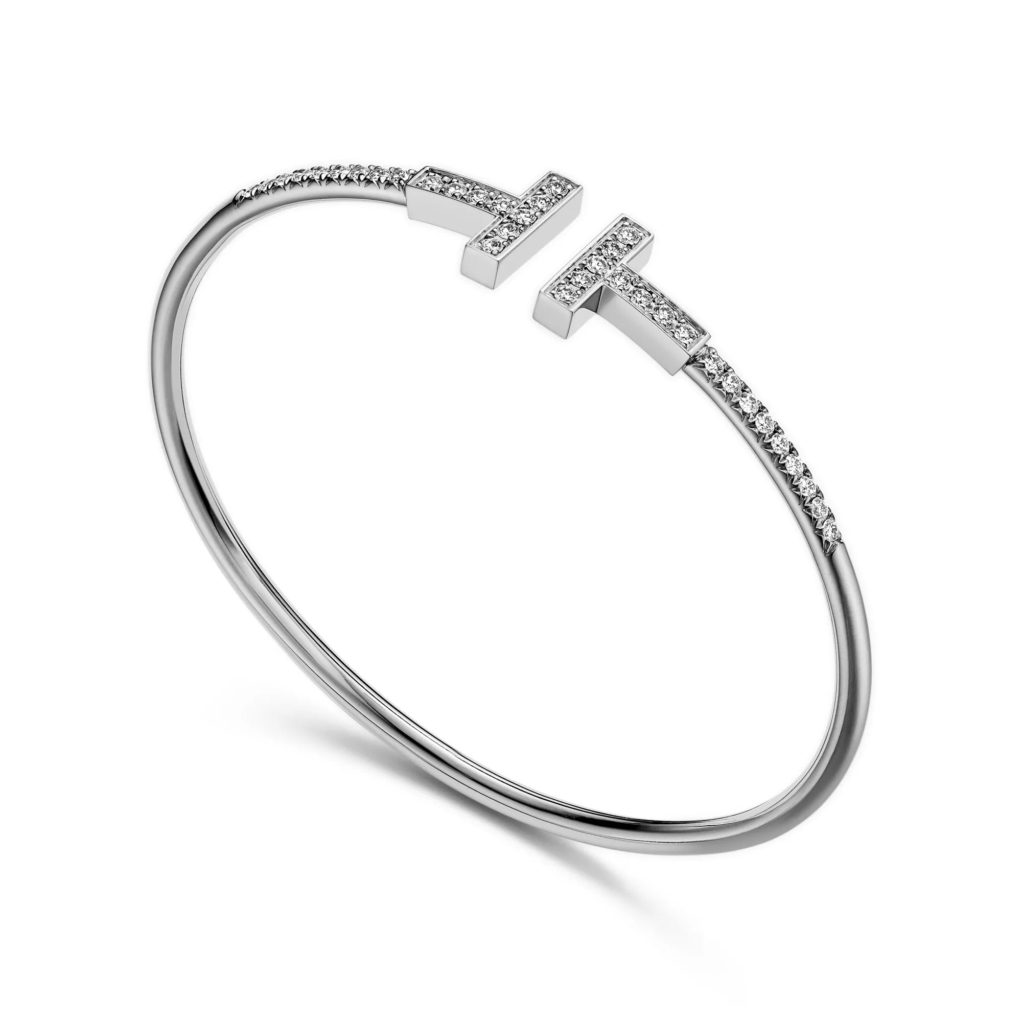 Carave Paris Pavé Diamond Double T White Gold Bangle for Women