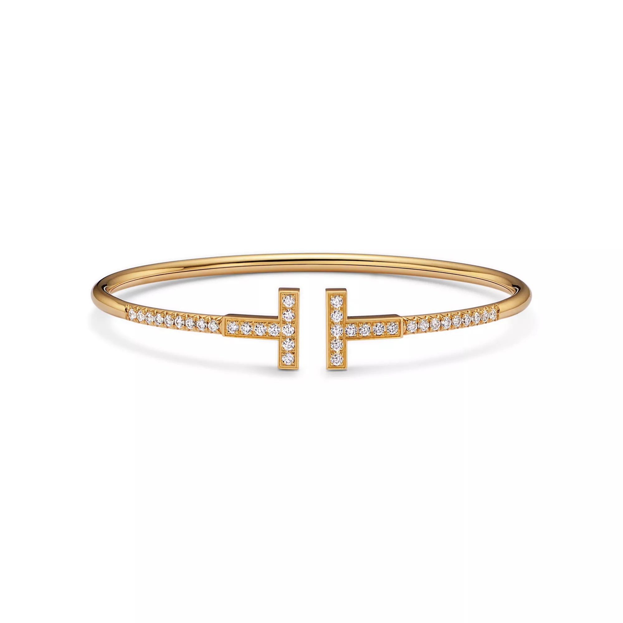 Carave Paris Pavé Diamond Double T Yellow Gold Bangle for Women