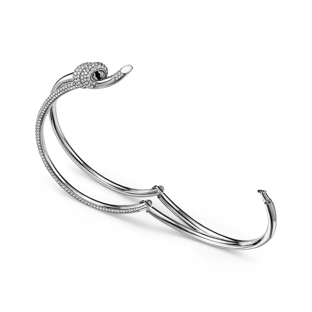 Carave Paris Pavé Diamond Knot Nail White Gold Bangle for Women