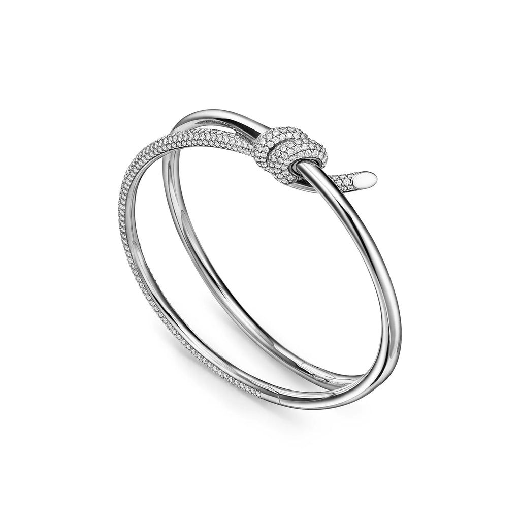 Carave Paris Pavé Diamond Knot Nail White Gold Bangle for Women