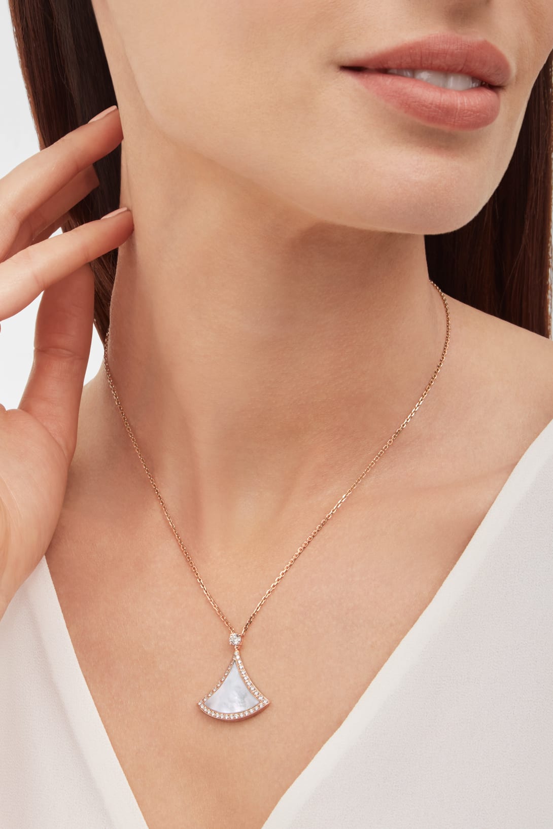Carave Paris Pavé Mother of Pearl Fan Pendant Necklace
