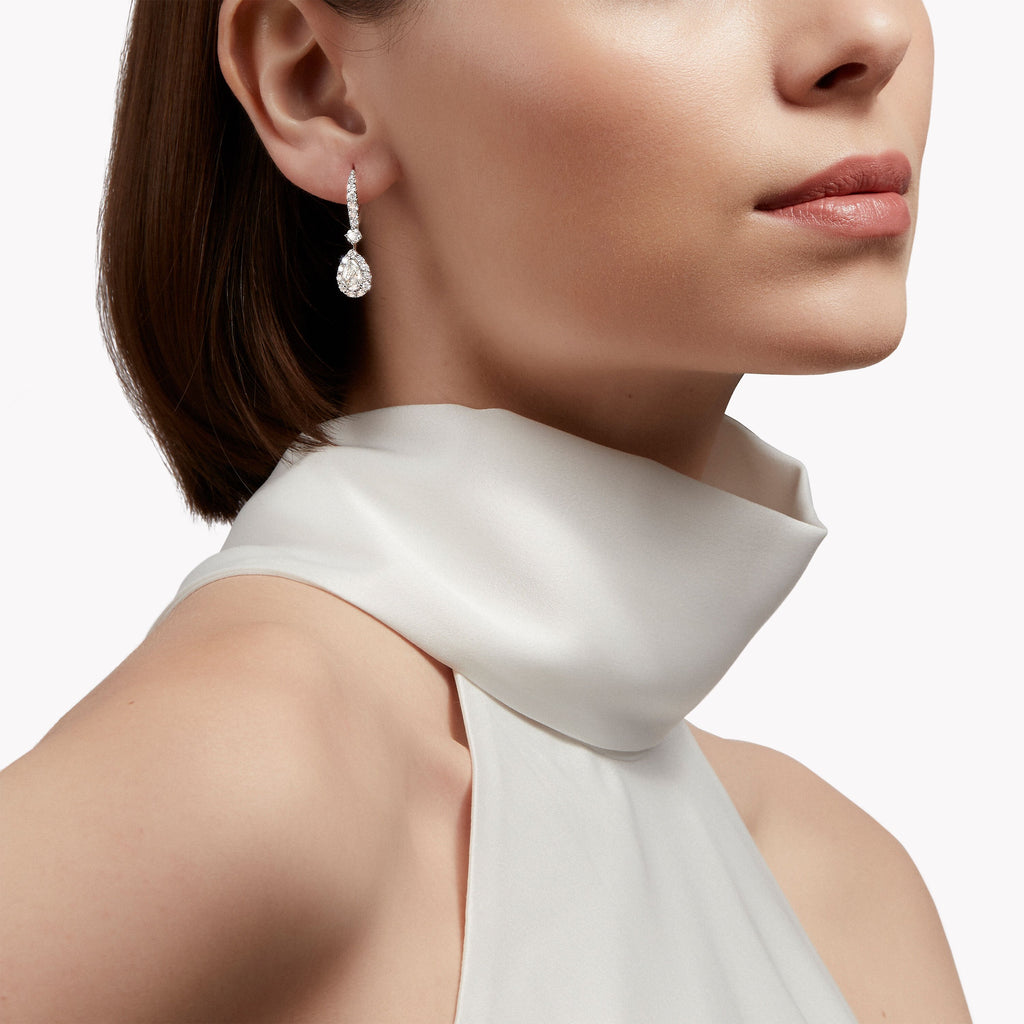 Carave Paris Pear Halo Diamond Drop Earrings