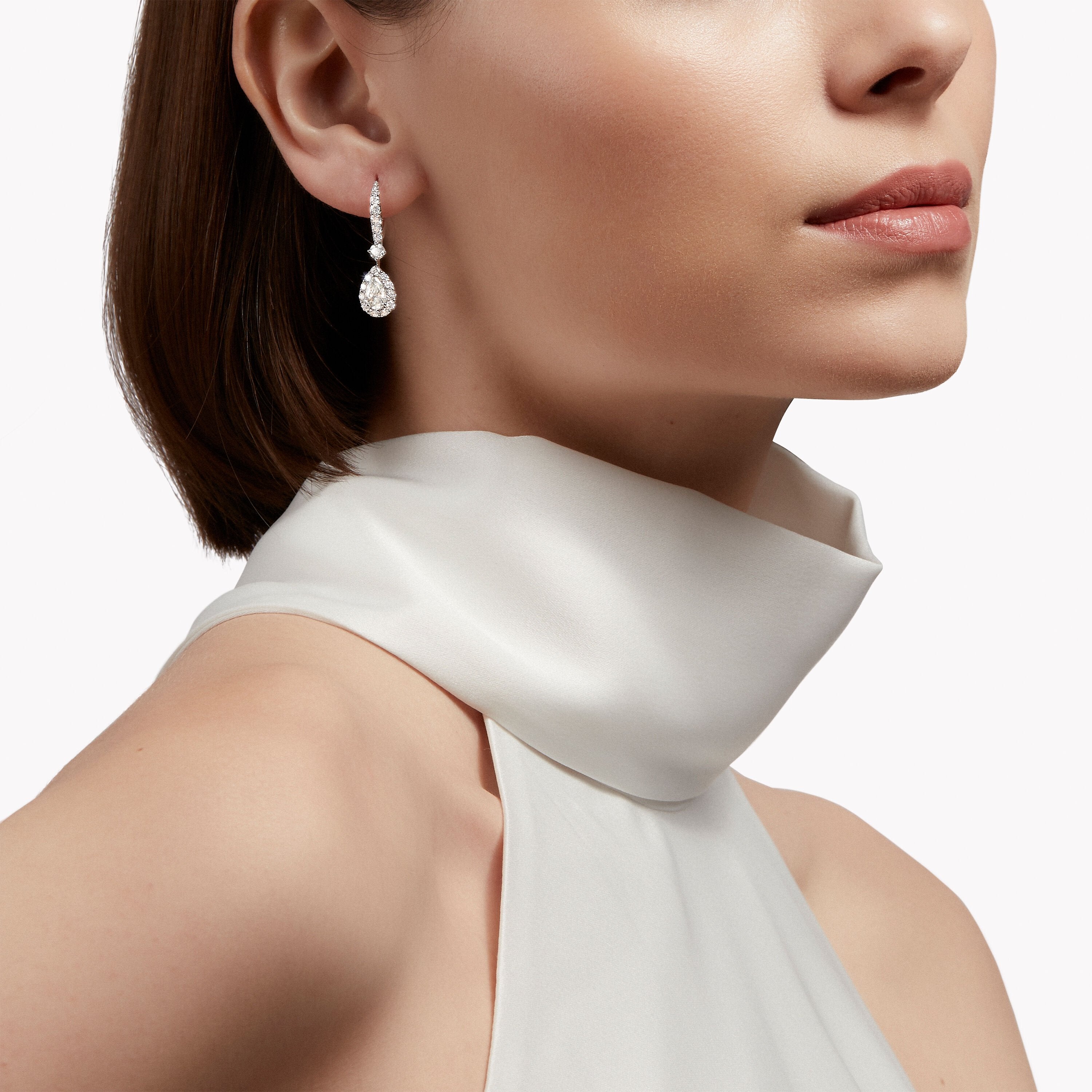 Carave Paris Pear Halo Diamond Drop Earrings