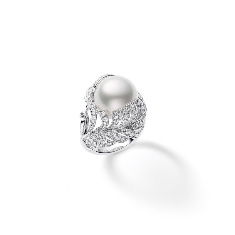Carave Paris Pearl Feather Diamond Cocktail Ring