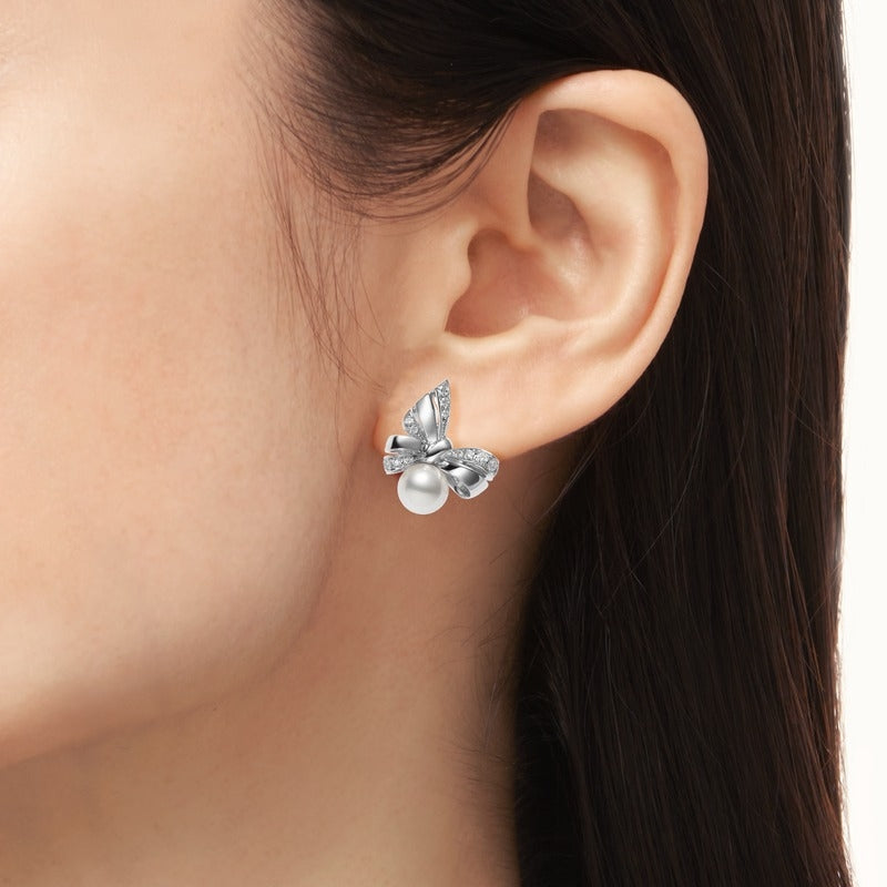Carave Paris Pearl Ribbon Bow Earrings