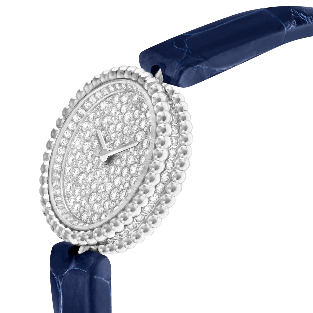 Carave Paris Perlée Diamond Round Watch with Blue Alligator Strap