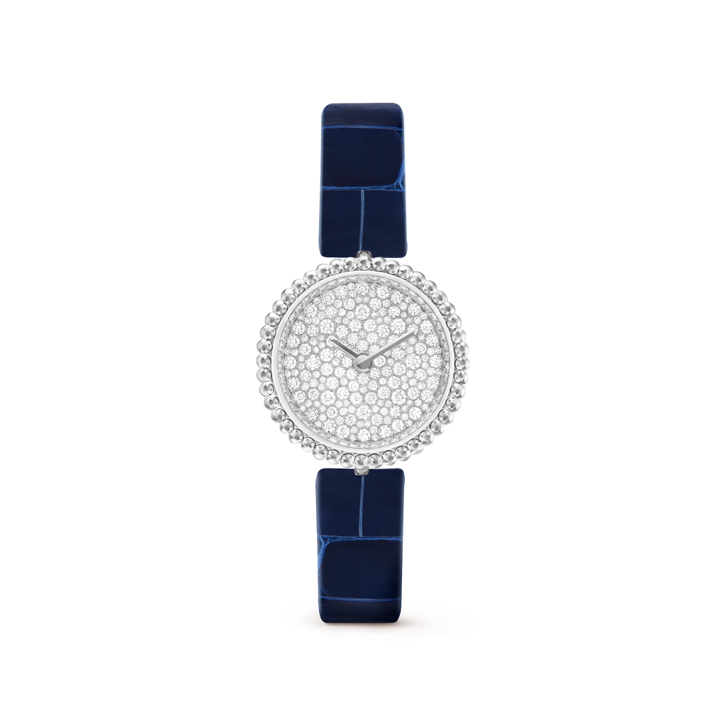 Carave Paris Perlée Diamond Round Watch with Blue Alligator Strap