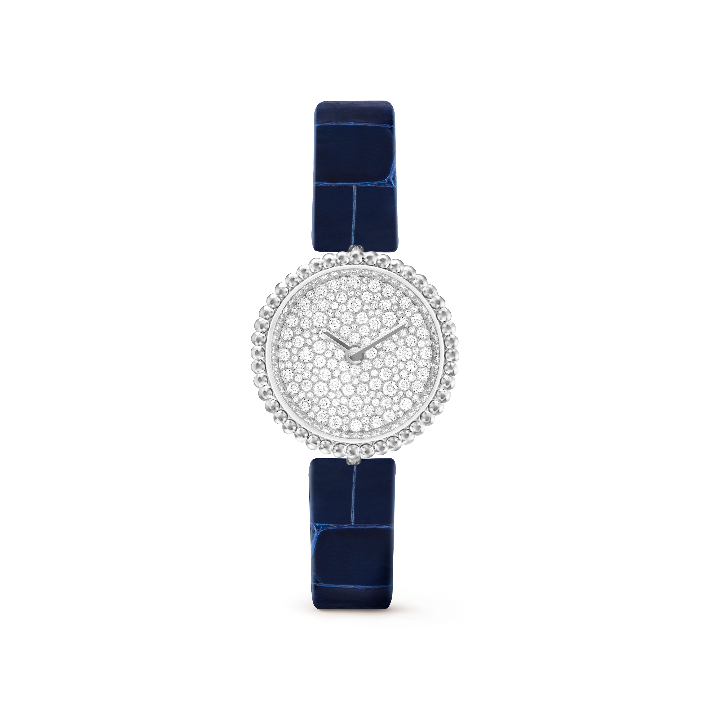 Carave Paris Perlée Diamond Round Watch with Blue Alligator Strap