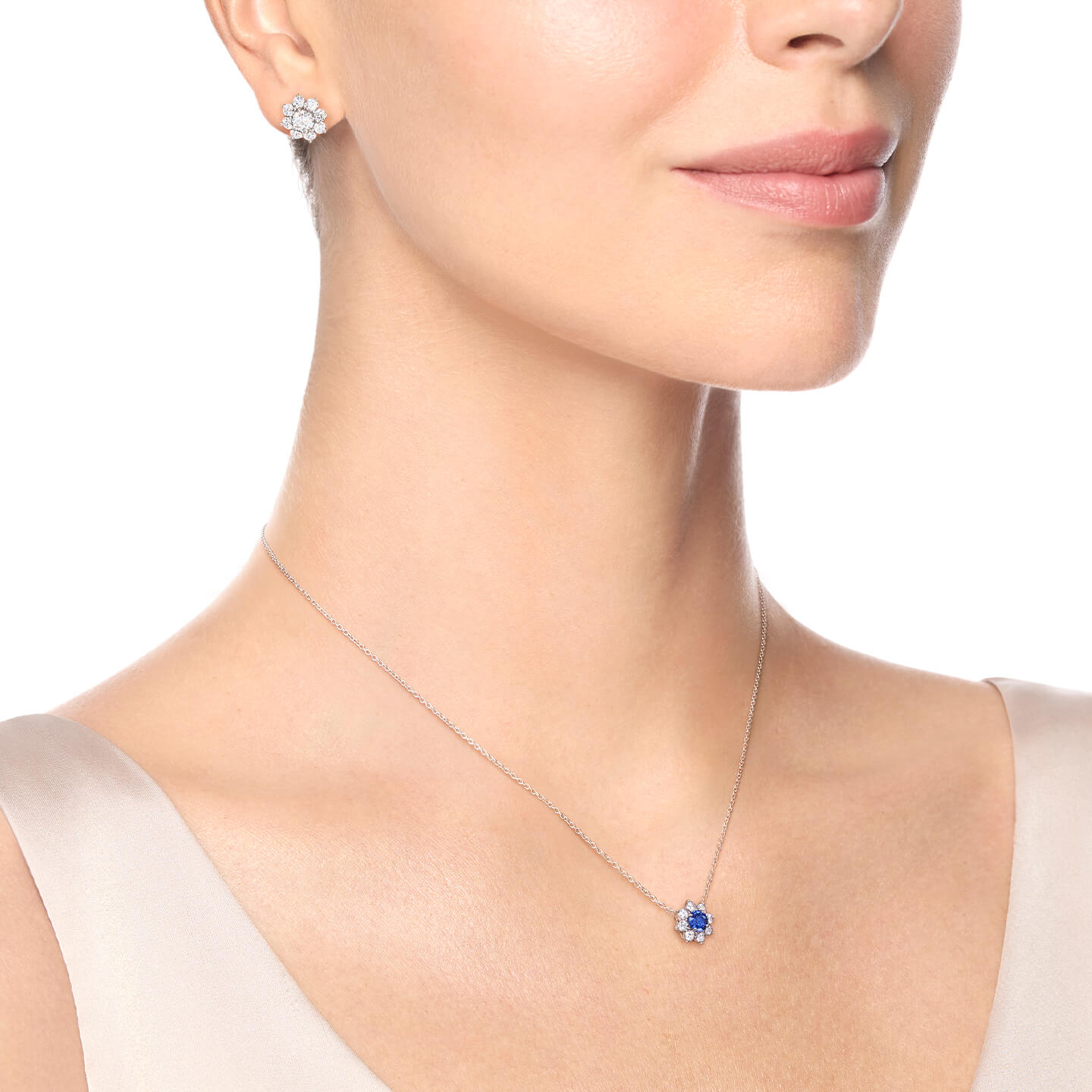 Carave Paris Petite Sapphire Floral Diamond Pendant Necklace
