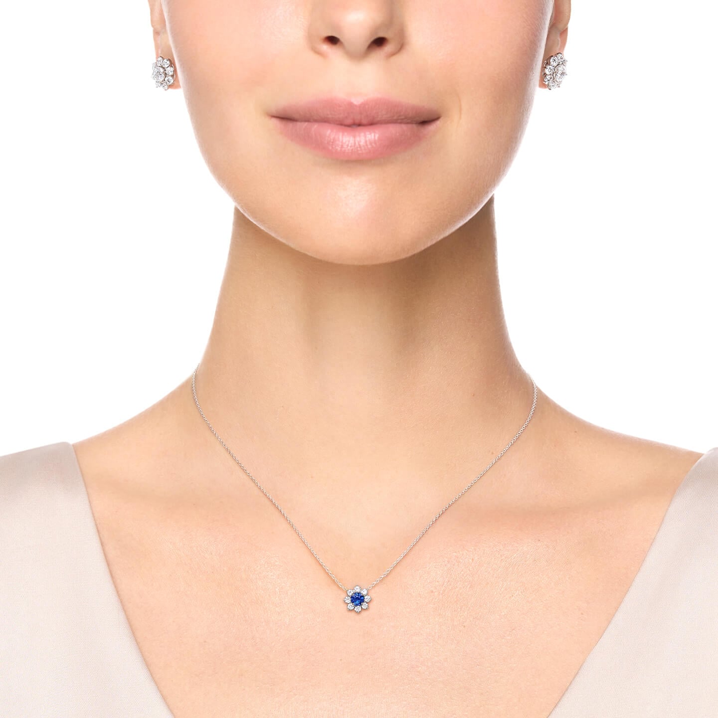 Carave Paris Petite Sapphire Floral Diamond Pendant Necklace