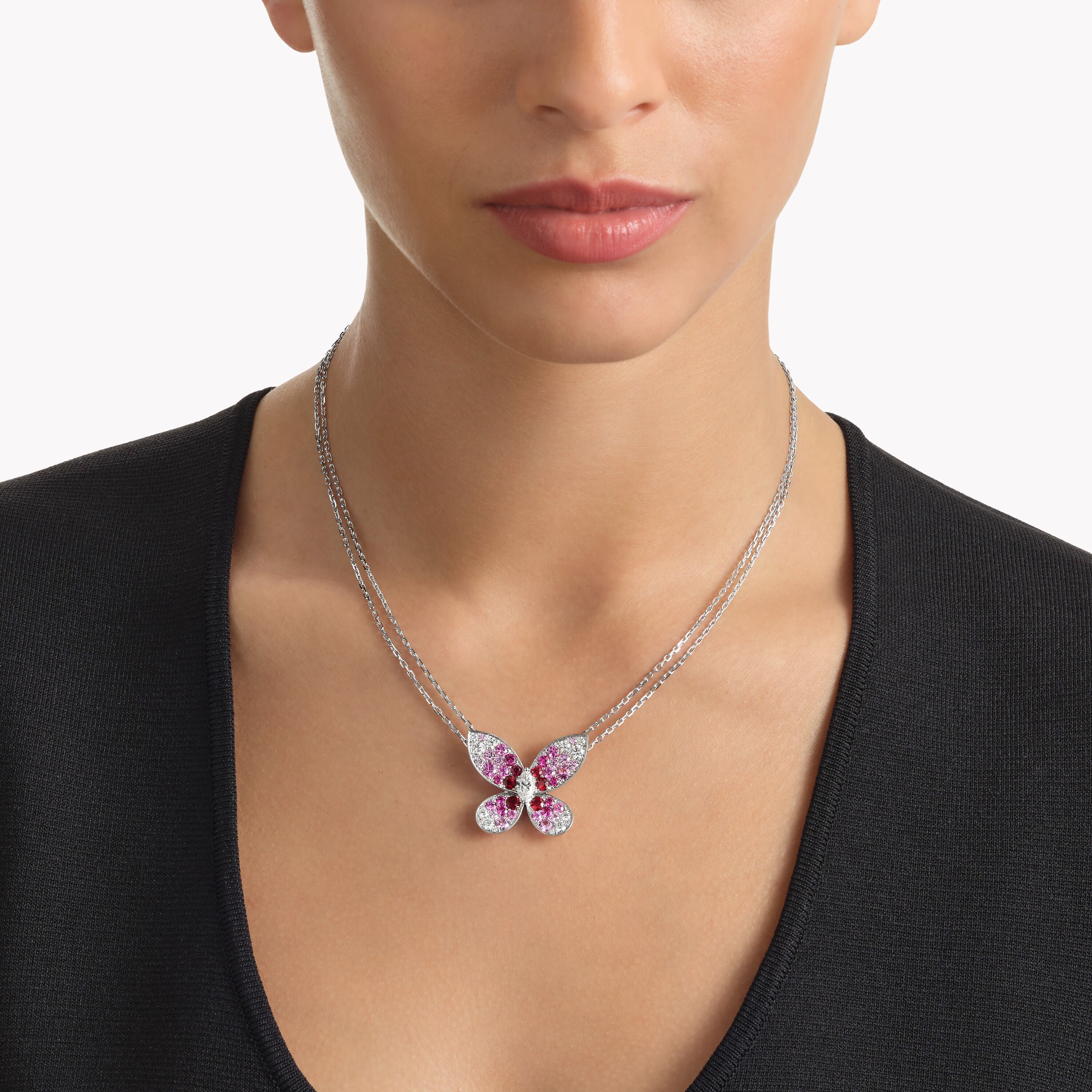 Carave Paris Pink Butterfly Diamond Pendant Necklace