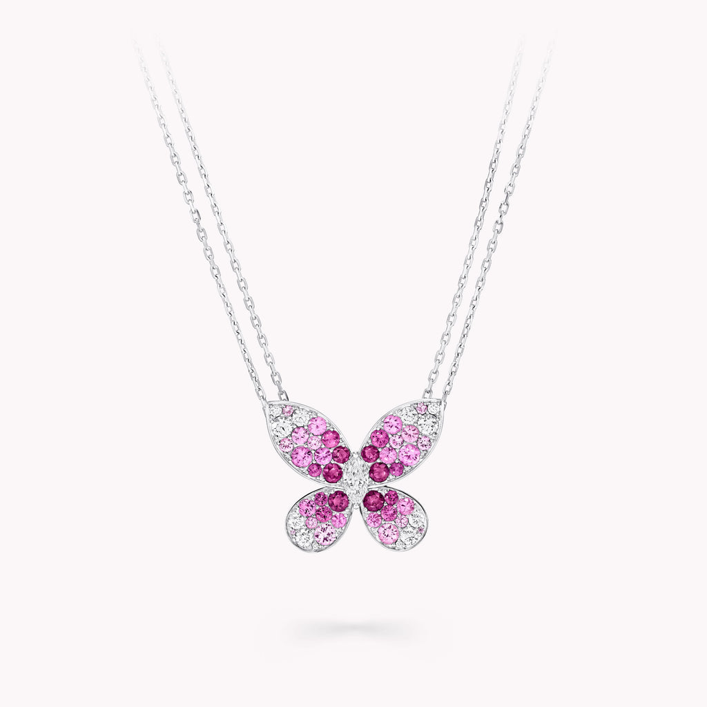 Carave Paris Pink Butterfly Diamond Pendant Necklace