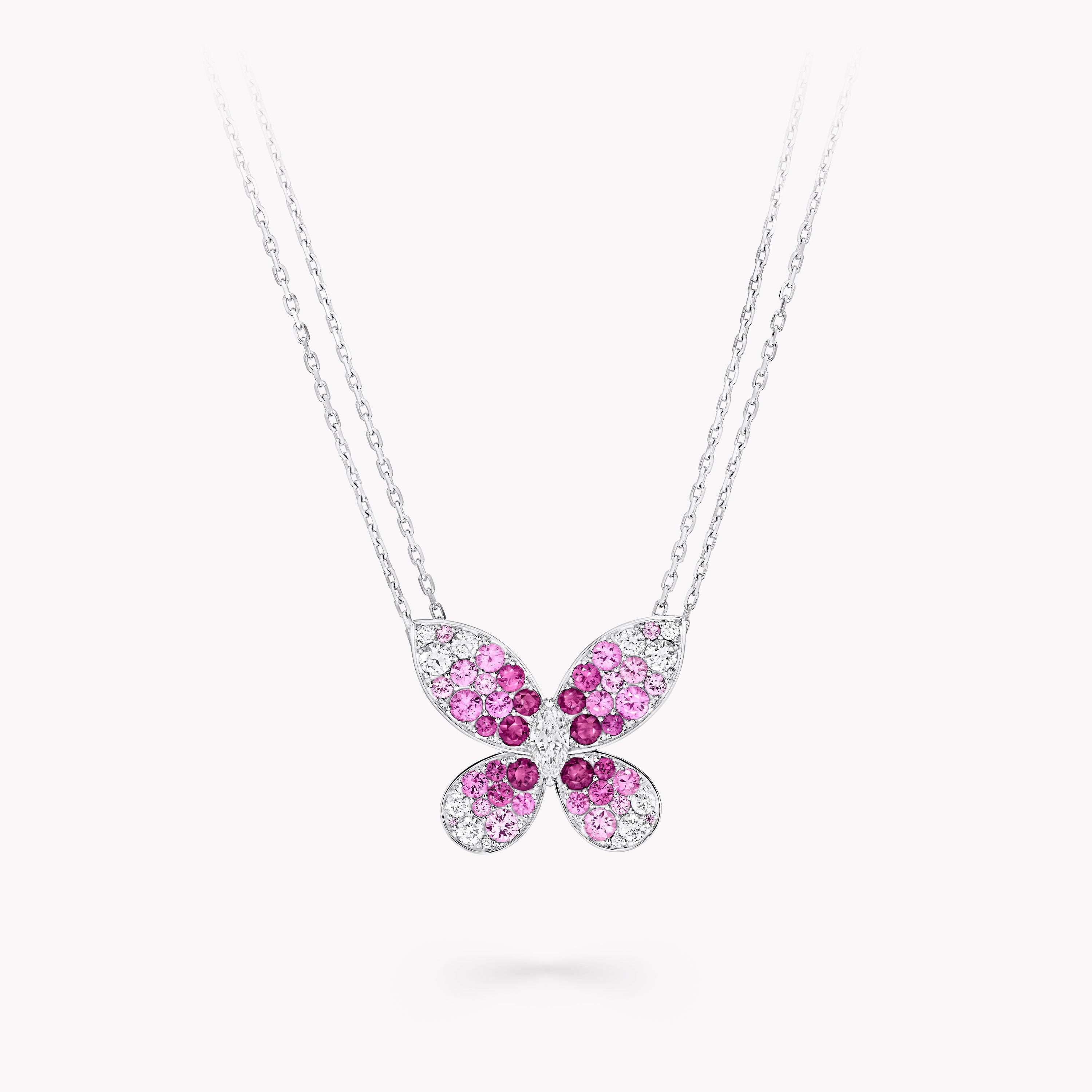 Carave Paris Pink Butterfly Diamond Pendant Necklace