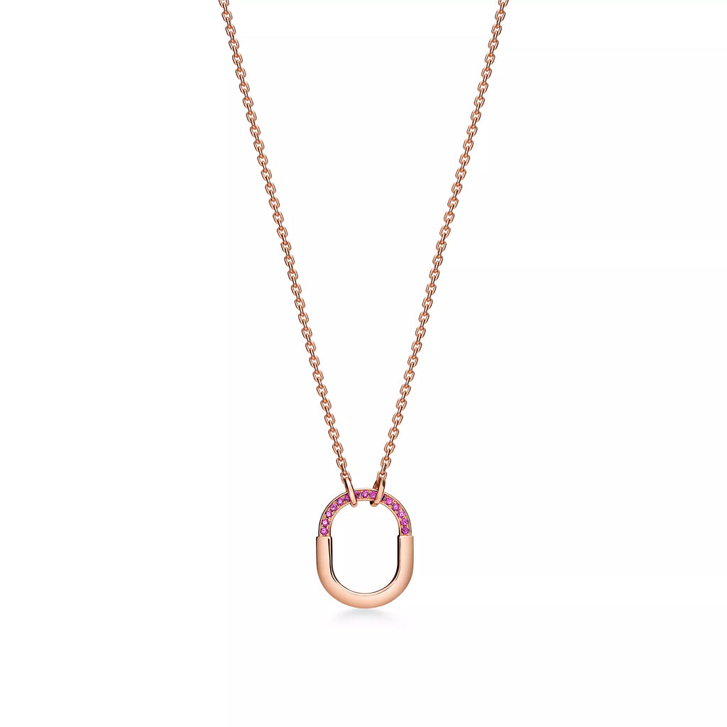 Carave Paris Pink Pavé Link Pendant Rose Gold Necklace