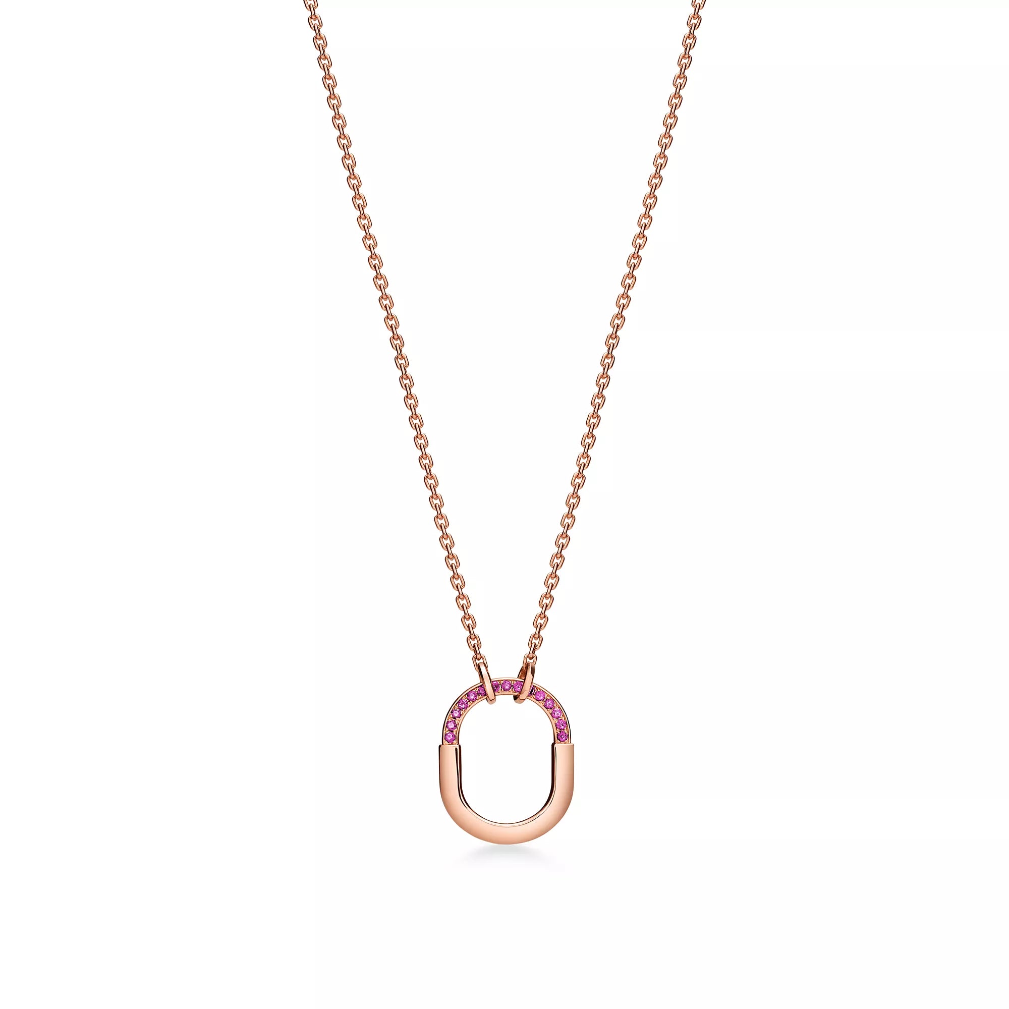 Carave Paris Pink Pavé Link Pendant Rose Gold Necklace