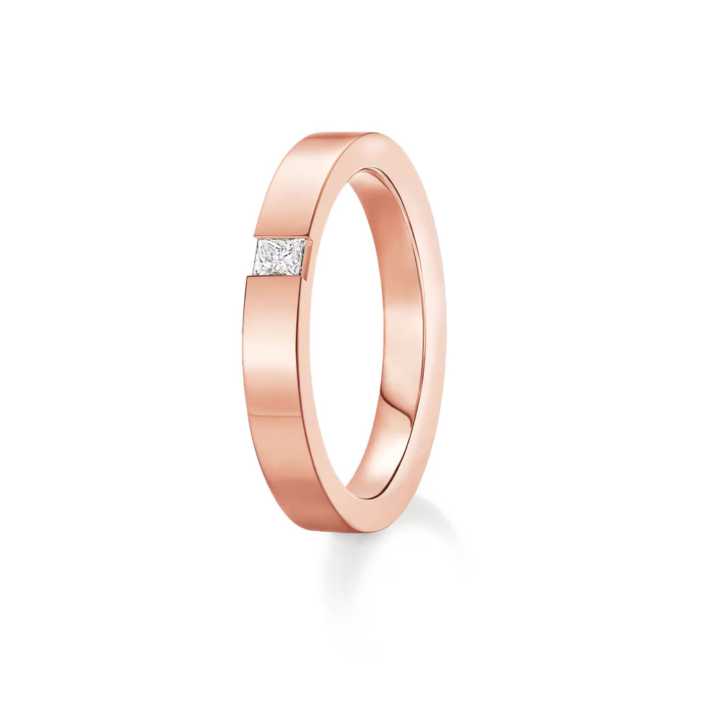 Carave Paris Princess Cut Single Diamond Wedding Band Rose Gold