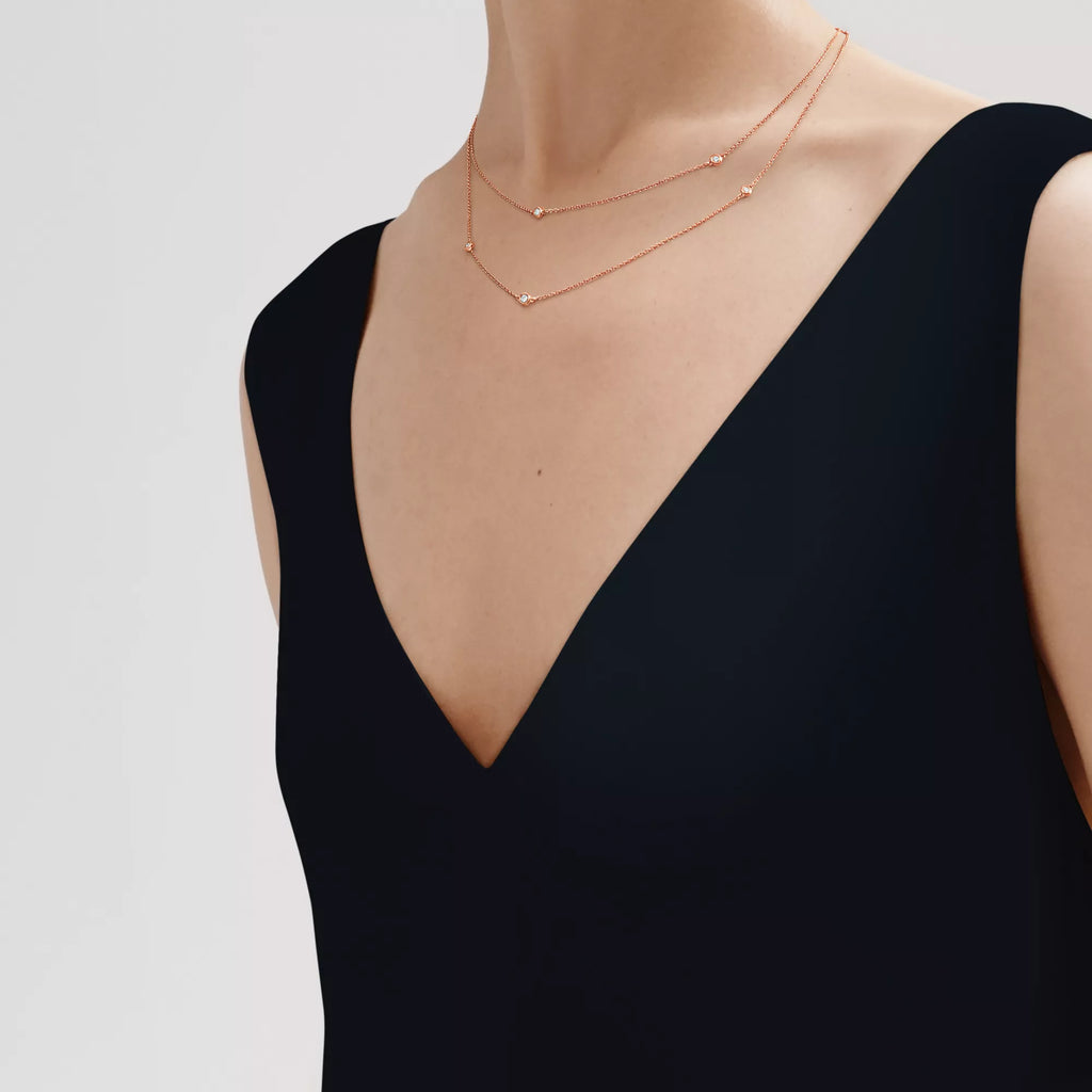 Carave Paris Bezel Set Triple Station Necklace in Rose Gold
