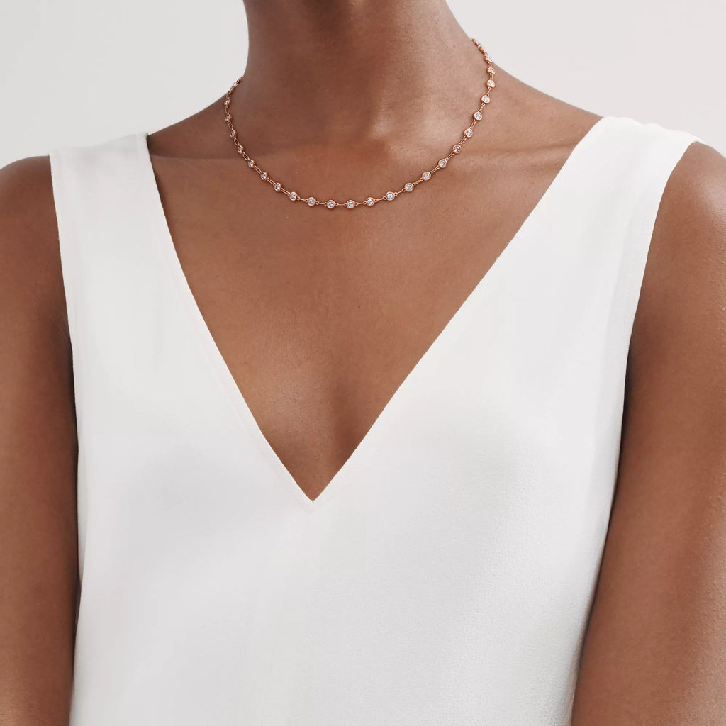 Carave Paris Rose Gold Bezel Station Diamond Necklace