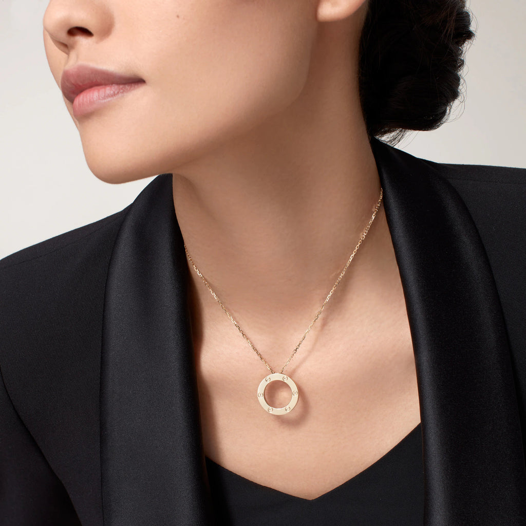 Carave Paris Rose Gold Love Circle Pendant Necklace with Bezel Accent