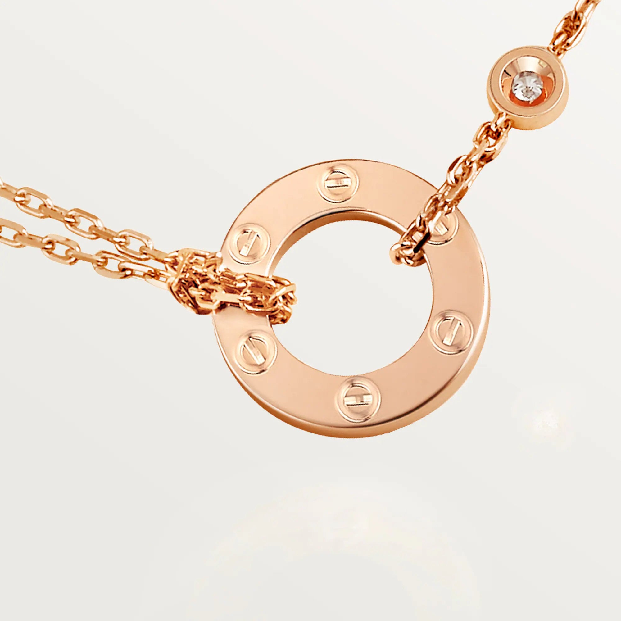 Carave Paris Rose Gold Love Circle Pendant Necklace with Bezel Accent
