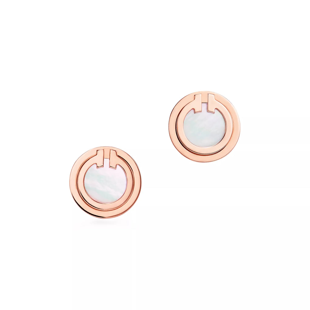 Carave Paris Rose Gold Mother of Pearl Circle Stud Earrings
