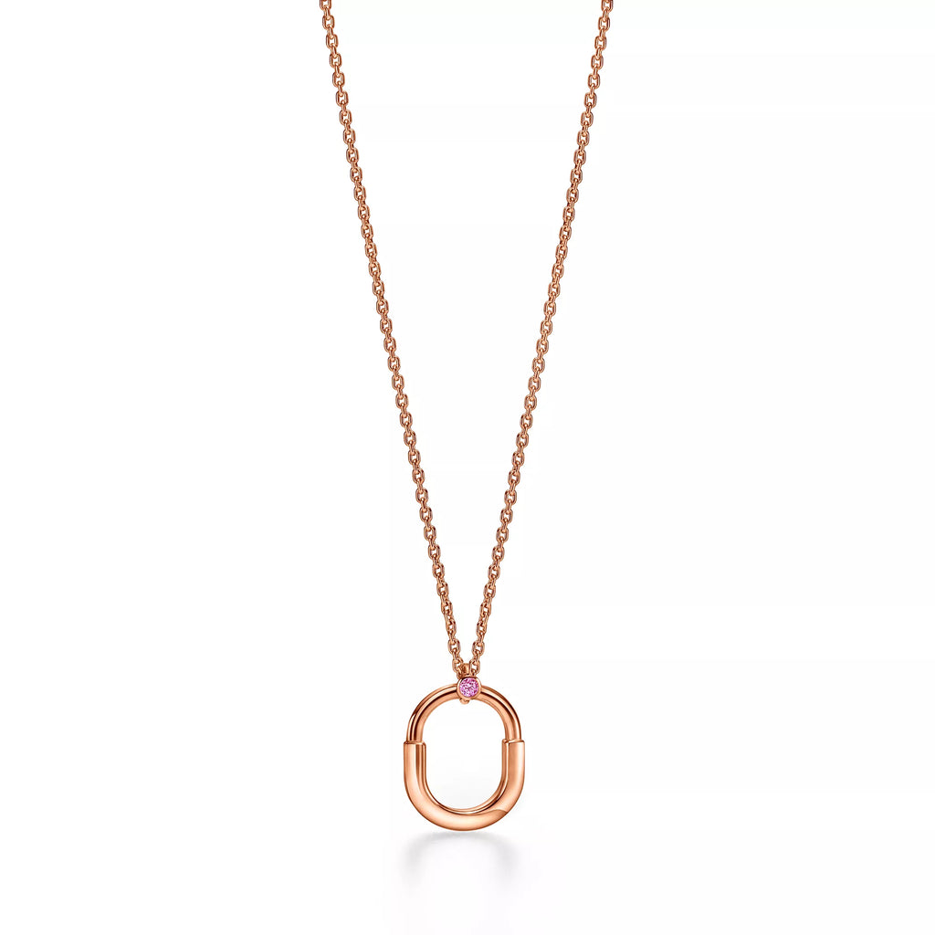 Carave Paris Rose Gold Oval Link Pendant Necklace with Pink Gemstone Accent