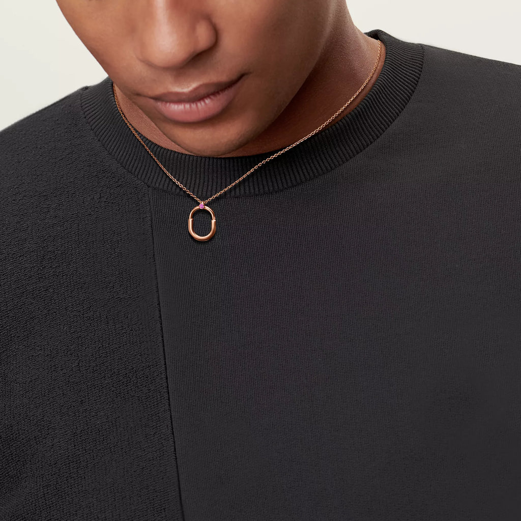 Carave Paris Rose Gold Oval Link Pendant Necklace with Pink Gemstone Accent