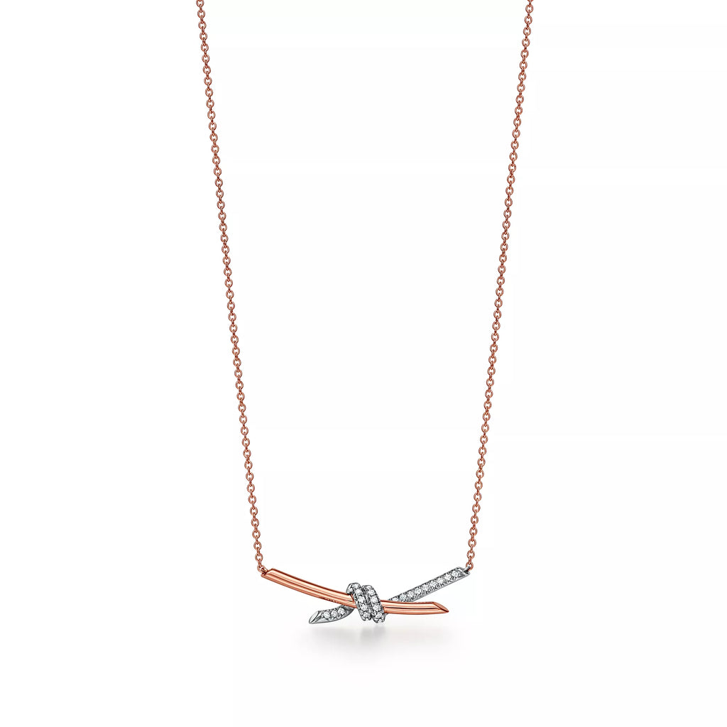 Carave Paris Rose Gold Pavé Knot Bar Pendant Necklace