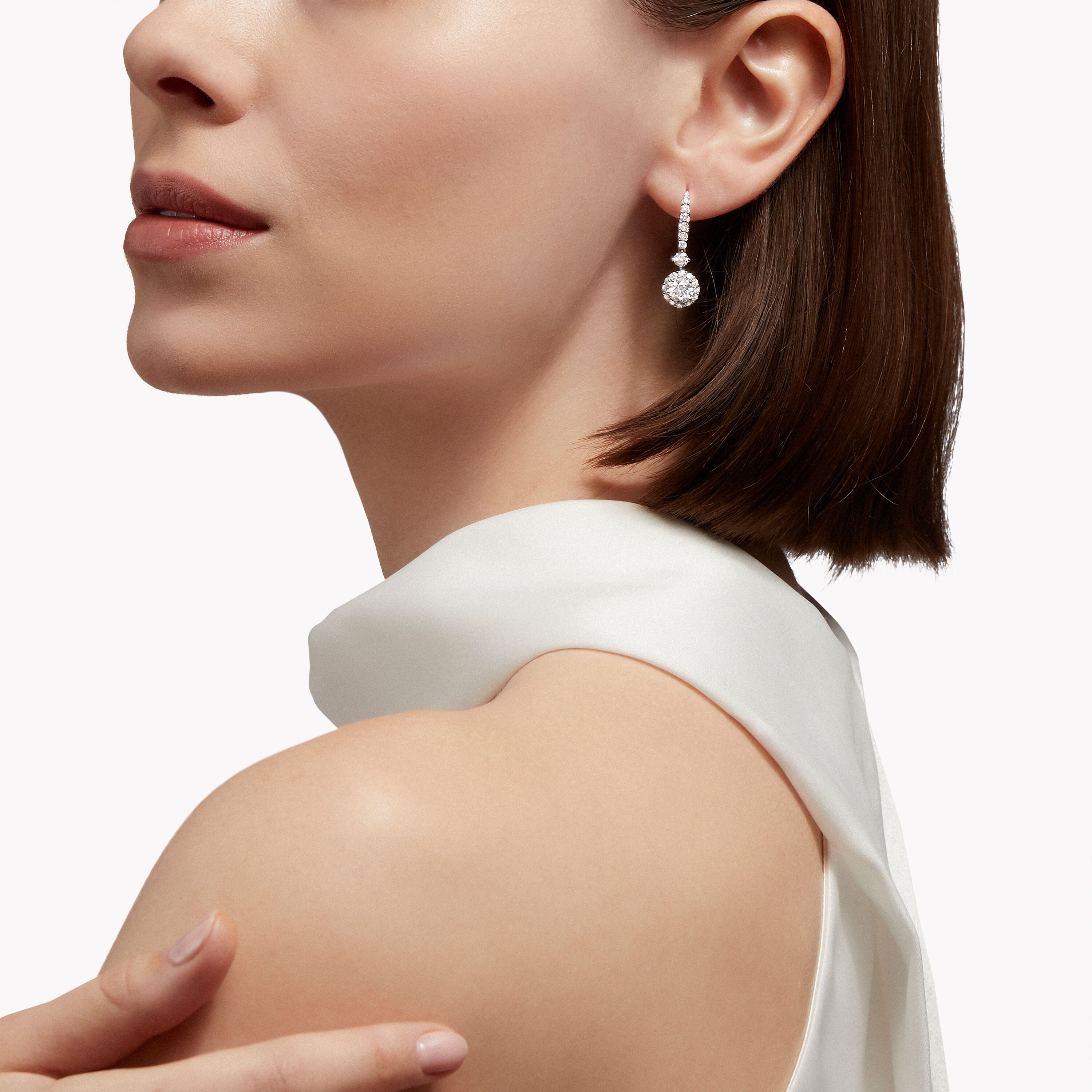 Carave Paris Round Halo Diamond Drop Earrings