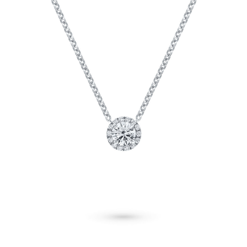 Carave Paris Round Halo Diamond Solitaire Pendant Necklace