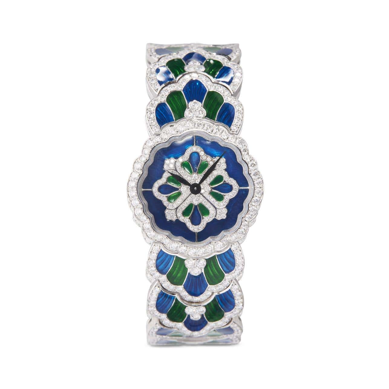 Carave Paris Royal Sapphire Green Floral Diamond Watch