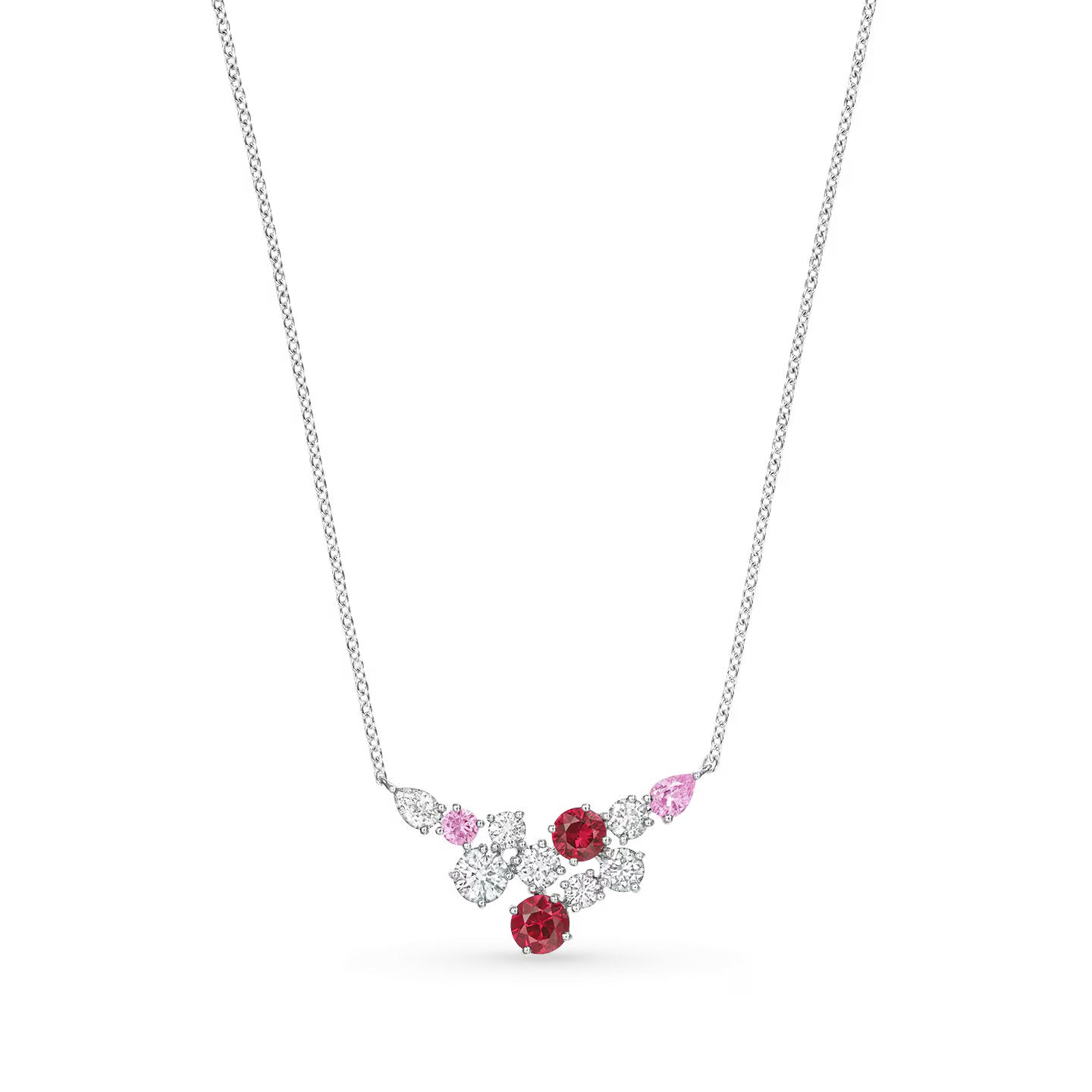 Carave Paris Ruby Pink Sapphire Cluster Diamond Necklace