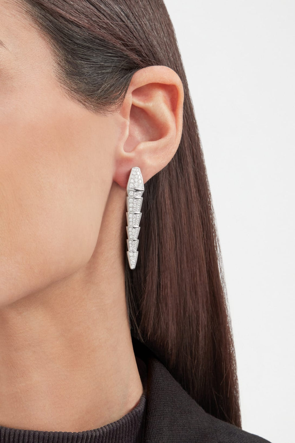 Carave Paris Serpenti Pavé Diamond Drop Earrings in White Gold