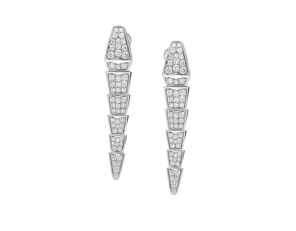 Carave Paris Serpenti Pavé Diamond Drop Earrings in White Gold