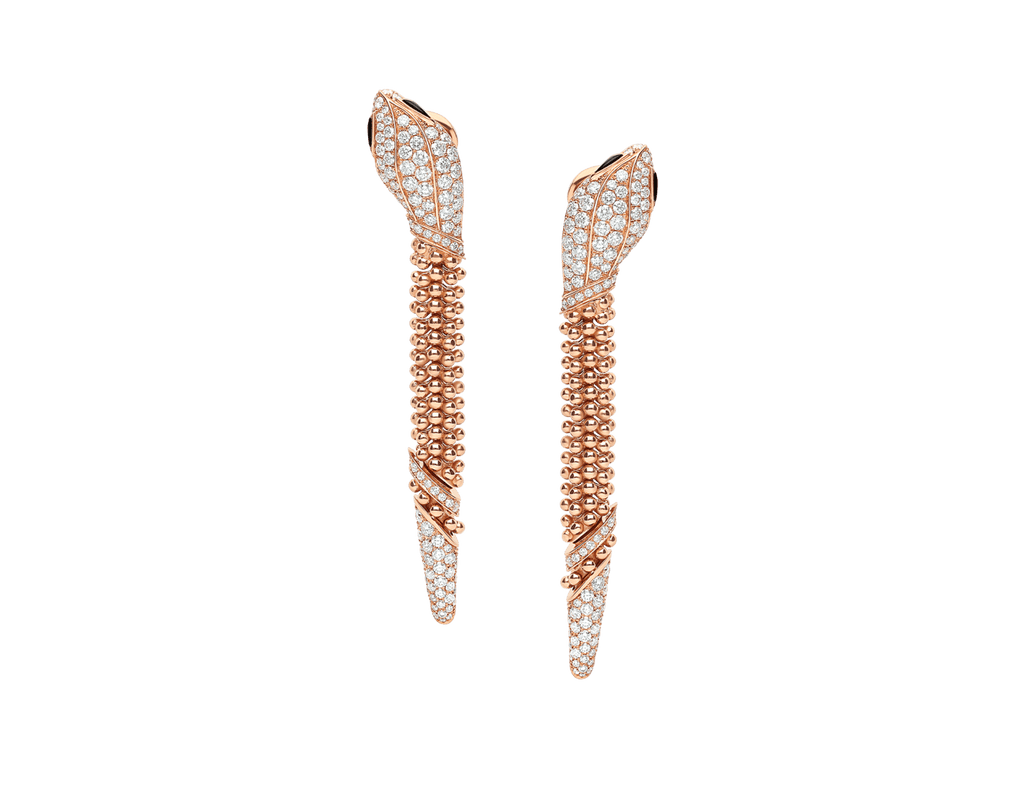 Carave Paris Serpenti Pavé Diamond Tassel Drop Earrings in Rose Gold