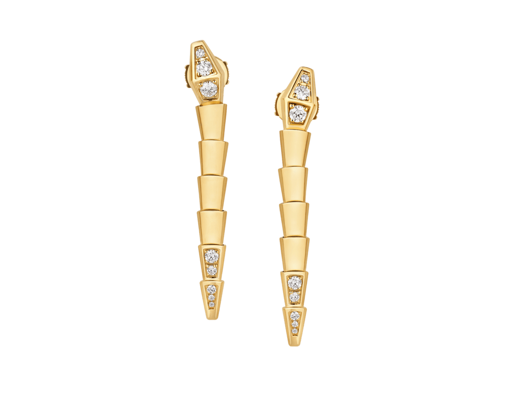 Carave Paris Serpenti Pyramid Diamond Gold Drop Earrings
