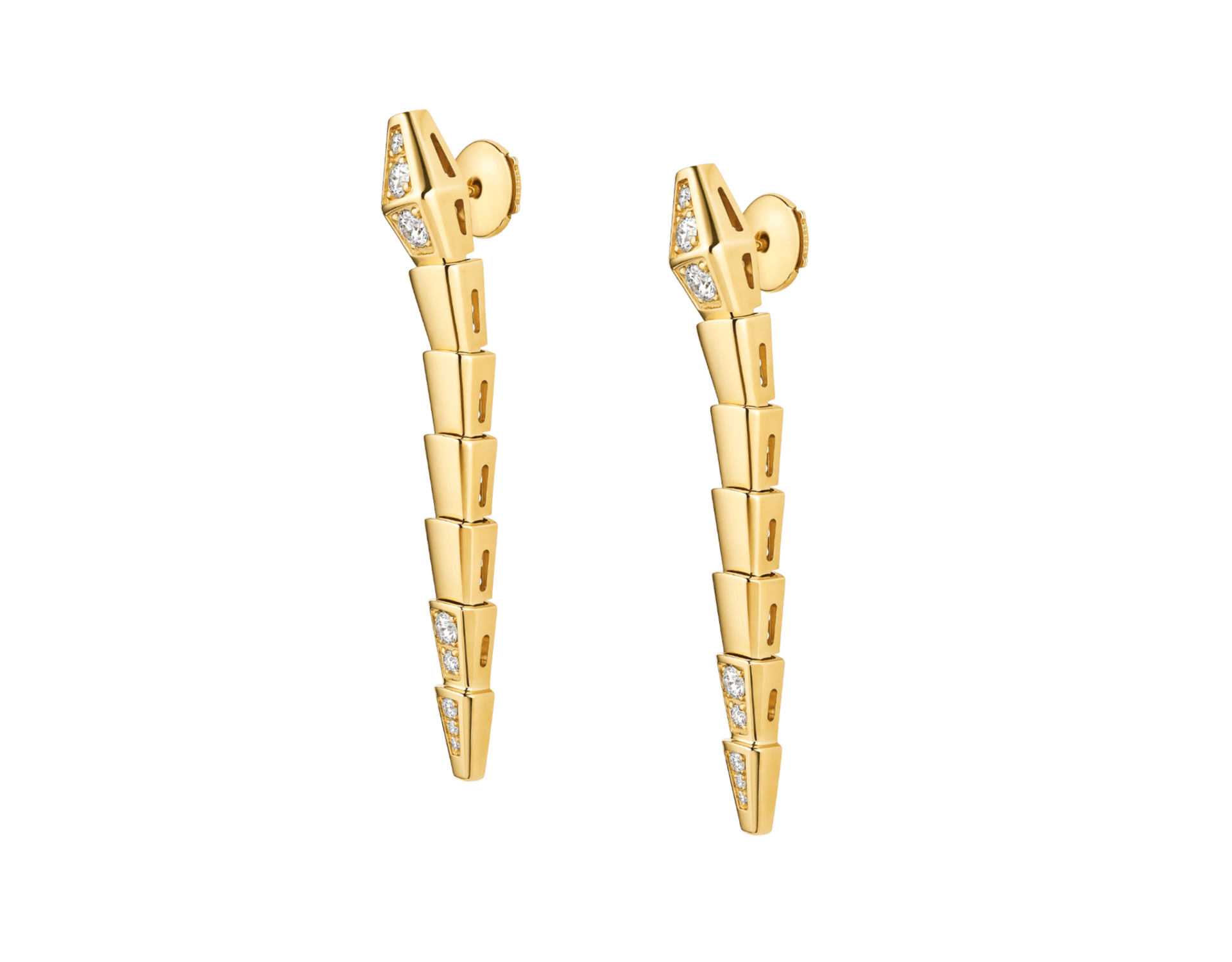 Carave Paris Serpenti Pyramid Diamond Gold Drop Earrings