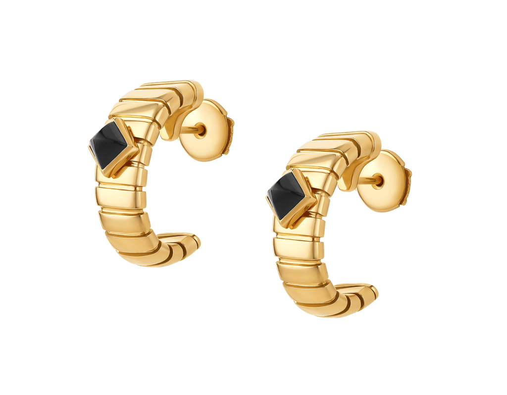 Carave Paris Serpenti Viper Black Onyx Stud Earrings in Yellow Gold