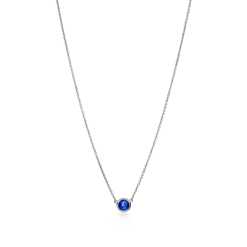 Carave Paris Blue Sapphire Solitaire Bezel Necklace in Silver